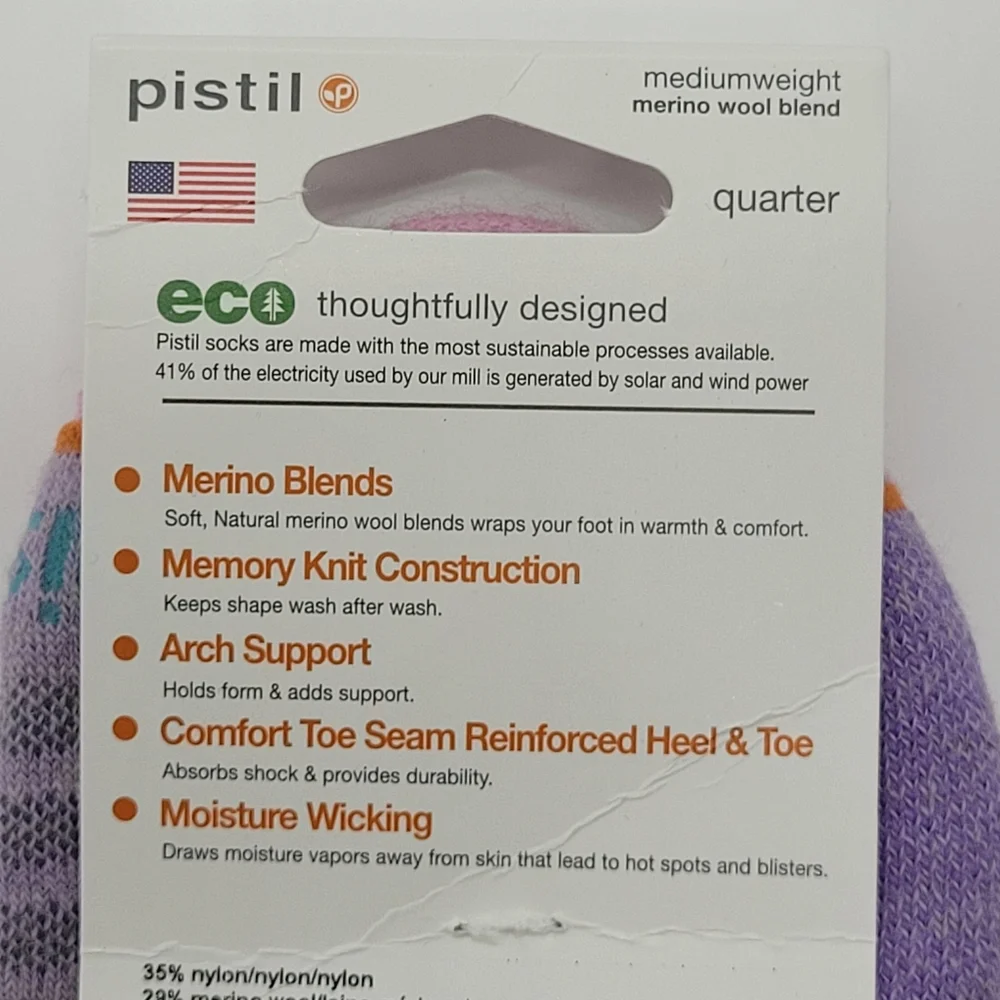 Pistil Kaiya Quarter Crew Socks Merino Wool Blend Purple Grey Womens Medium NEW
